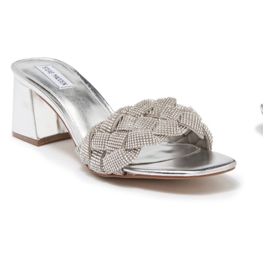 Steve Madden Maillot Braided Embellished Glitter Heeled Sandal -Size 7